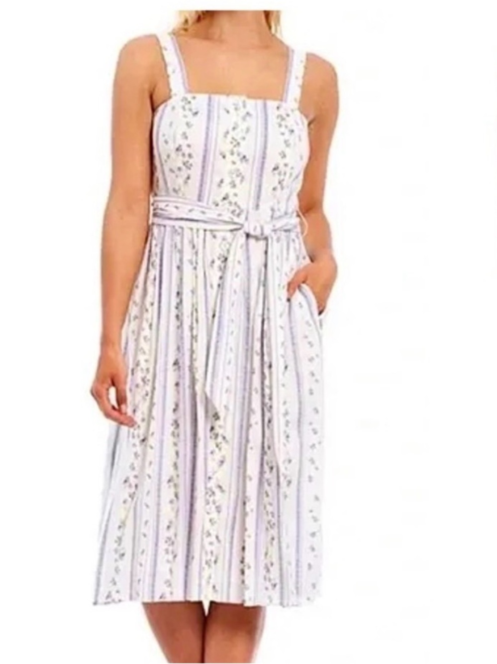 ANTONIO MELANI Linen Blend Floral Cottagecore Prairie Daniela Midi Dress 8